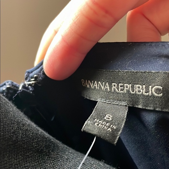 Navy Striped Dress with Bow Sleeves Size 8 - Picture 5 of 9